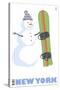 New York, Snowman with Snowboard-Lantern Press-Stretched Canvas