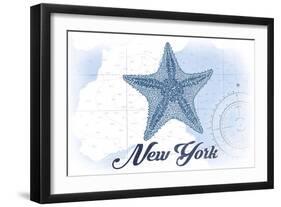 New York - Starfish - Blue - Coastal Icon-Lantern Press-Framed Art Print