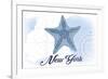 New York - Starfish - Blue - Coastal Icon-Lantern Press-Framed Art Print