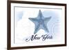 New York - Starfish - Blue - Coastal Icon-Lantern Press-Framed Premium Giclee Print