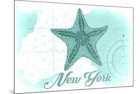 New York - Starfish - Teal - Coastal Icon-Lantern Press-Mounted Art Print