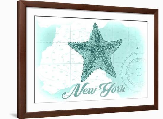 New York - Starfish - Teal - Coastal Icon-Lantern Press-Framed Premium Giclee Print