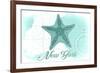 New York - Starfish - Teal - Coastal Icon-Lantern Press-Framed Premium Giclee Print