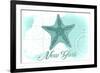 New York - Starfish - Teal - Coastal Icon-Lantern Press-Framed Premium Giclee Print