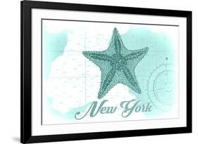 New York - Starfish - Teal - Coastal Icon-Lantern Press-Framed Premium Giclee Print