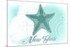 New York - Starfish - Teal - Coastal Icon-Lantern Press-Mounted Premium Giclee Print