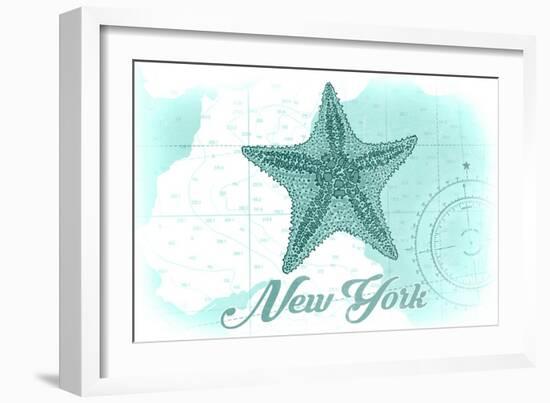 New York - Starfish - Teal - Coastal Icon-Lantern Press-Framed Art Print