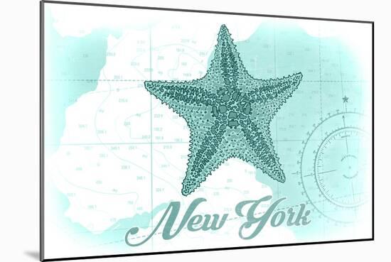 New York - Starfish - Teal - Coastal Icon-Lantern Press-Mounted Art Print