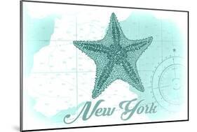 New York - Starfish - Teal - Coastal Icon-Lantern Press-Mounted Art Print