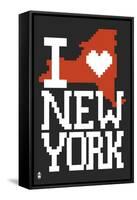New York State 8-bit (Black)-Lantern Press-Framed Stretched Canvas