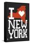 New York State 8-bit (Black)-Lantern Press-Framed Stretched Canvas