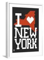 New York State 8-bit (Black)-Lantern Press-Framed Art Print