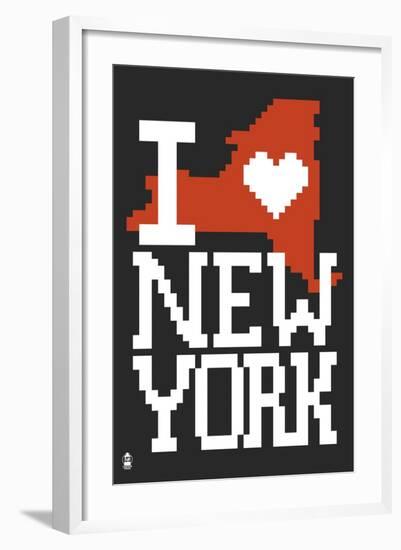 New York State 8-bit (Black)-Lantern Press-Framed Art Print