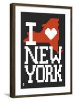 New York State 8-bit (Black)-Lantern Press-Framed Art Print