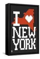 New York State 8-bit (Black)-Lantern Press-Framed Stretched Canvas