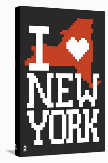 New York State 8-bit (Black)-Lantern Press-Stretched Canvas