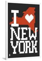 New York State 8-bit (Black)-Lantern Press-Framed Art Print