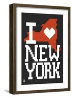 New York State 8-bit (Black)-Lantern Press-Framed Art Print