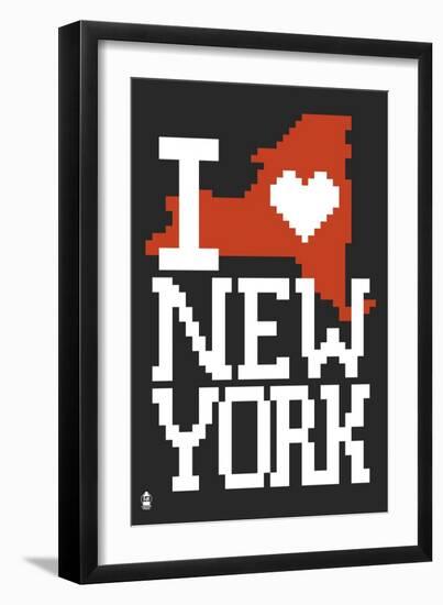 New York State 8-bit (Black)-Lantern Press-Framed Art Print