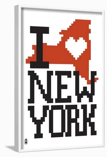 New York State 8-bit (White)-Lantern Press-Framed Art Print