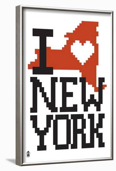 New York State 8-bit (White)-Lantern Press-Framed Art Print