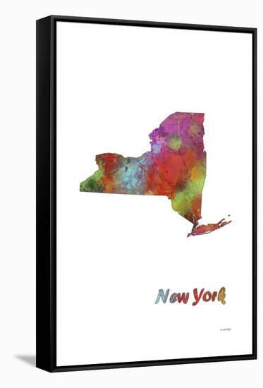 New York State Map 1-Marlene Watson-Framed Stretched Canvas