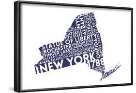 New York State Outline Typography (Blue)-Lantern Press-Framed Art Print