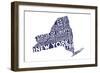 New York State Outline Typography (Blue)-Lantern Press-Framed Art Print