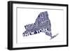 New York State Outline Typography (Blue)-Lantern Press-Framed Art Print