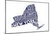 New York State Outline Typography (Blue)-Lantern Press-Mounted Art Print