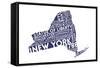 New York State Outline Typography (Blue)-Lantern Press-Framed Stretched Canvas