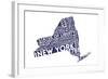 New York State Outline Typography (Blue)-Lantern Press-Framed Art Print