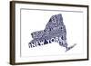 New York State Outline Typography (Blue)-Lantern Press-Framed Art Print