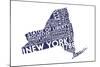 New York State Outline Typography (Blue)-Lantern Press-Mounted Art Print