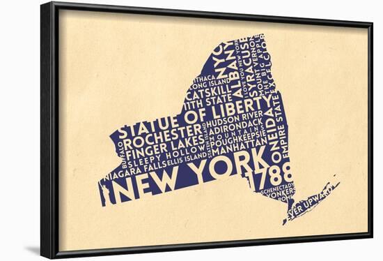 New York State Outline Typography (Cream)-Lantern Press-Framed Art Print