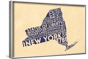 New York State Outline Typography (Cream)-Lantern Press-Framed Art Print