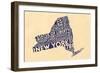 New York State Outline Typography (Cream)-Lantern Press-Framed Art Print