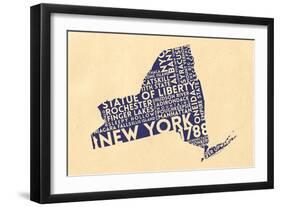 New York State Outline Typography (Cream)-Lantern Press-Framed Art Print