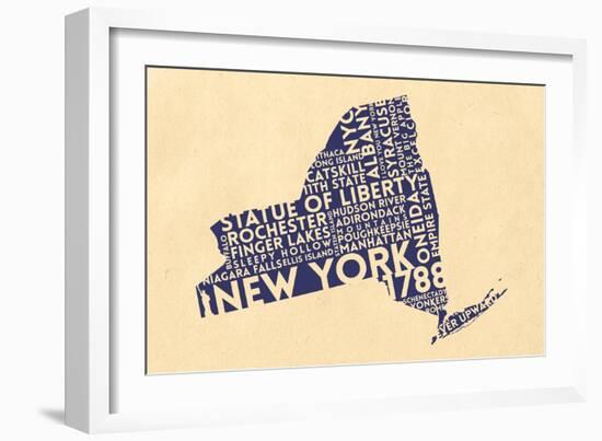 New York State Outline Typography (Cream)-Lantern Press-Framed Art Print