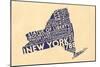 New York State Outline Typography (Cream)-Lantern Press-Mounted Art Print