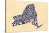 New York State Outline Typography (Cream)-Lantern Press-Stretched Canvas