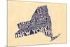 New York State Outline Typography (Cream)-Lantern Press-Mounted Art Print