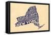 New York State Outline Typography (Cream)-Lantern Press-Framed Stretched Canvas