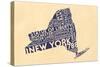 New York State Outline Typography (Cream)-Lantern Press-Stretched Canvas
