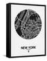 New York Street Map Black and White-NaxArt-Framed Stretched Canvas