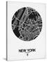 New York Street Map Black and White-NaxArt-Stretched Canvas