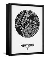 New York Street Map Black and White-NaxArt-Framed Stretched Canvas