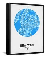 New York Street Map Blue-NaxArt-Framed Stretched Canvas