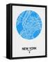 New York Street Map Blue-NaxArt-Framed Stretched Canvas