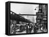 New York Street Scene, with Pedestrians Passing Pawn Shop with Elevated Sixth Ave. Subway Line-null-Framed Stretched Canvas